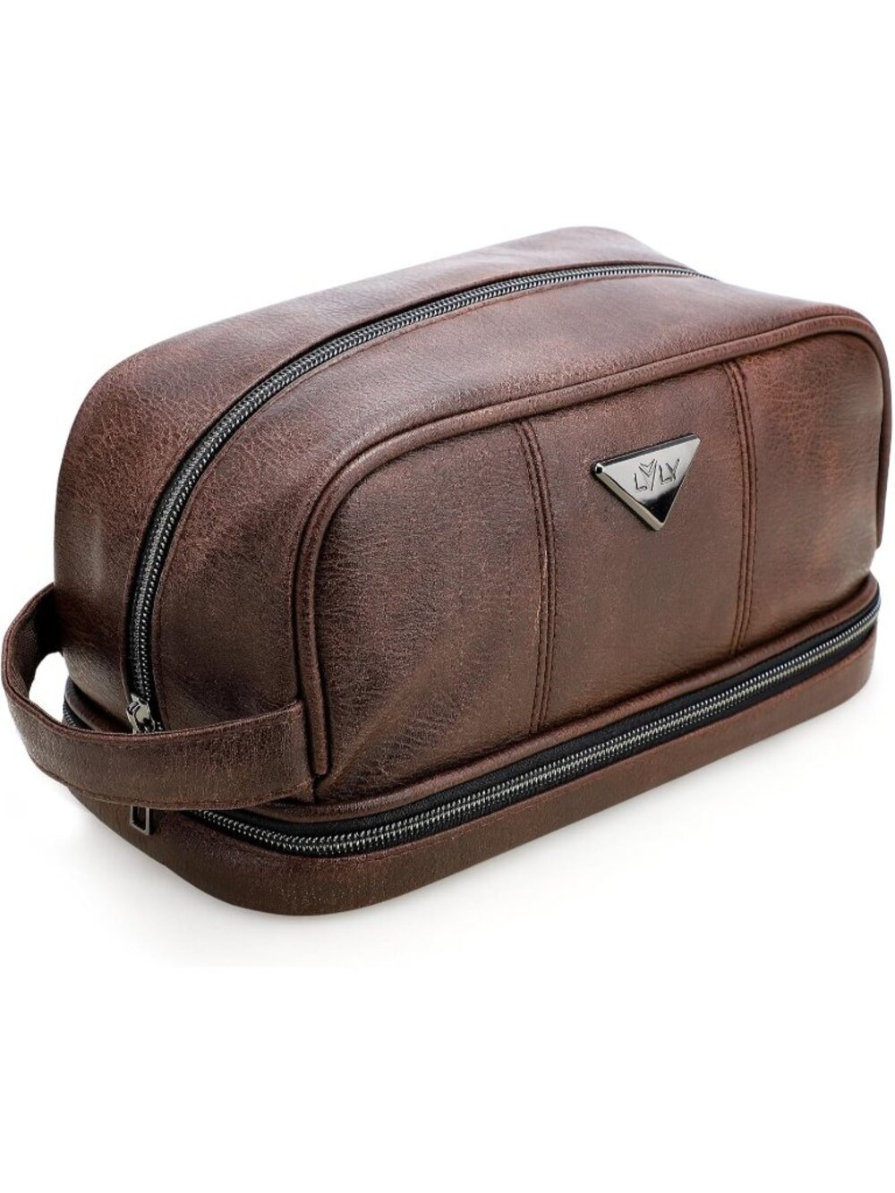 New Brown Leather Men's Travel Toiletry Bag, Water-Resistant Dopp Kit Organizer